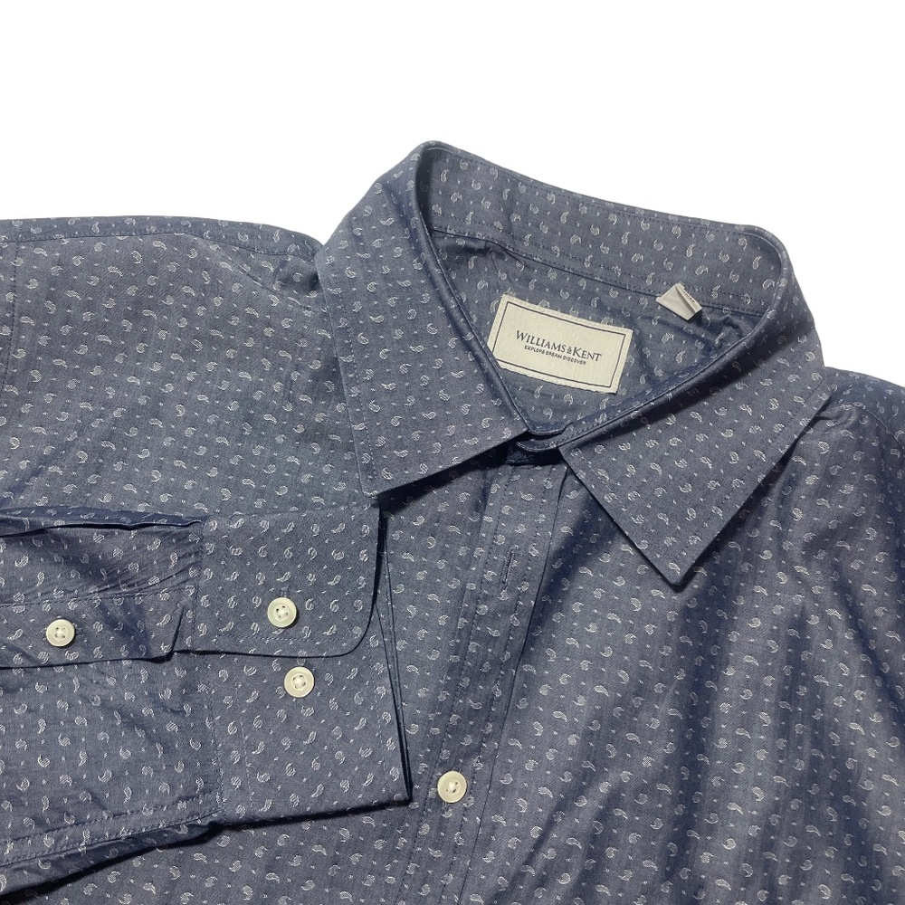 Williams & Kent XL 100% Cotton Cobalt Blue Button Down Print‎